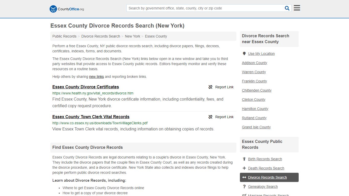 Divorce Records Search - Essex County, NY (Divorce Certificates & Decrees)