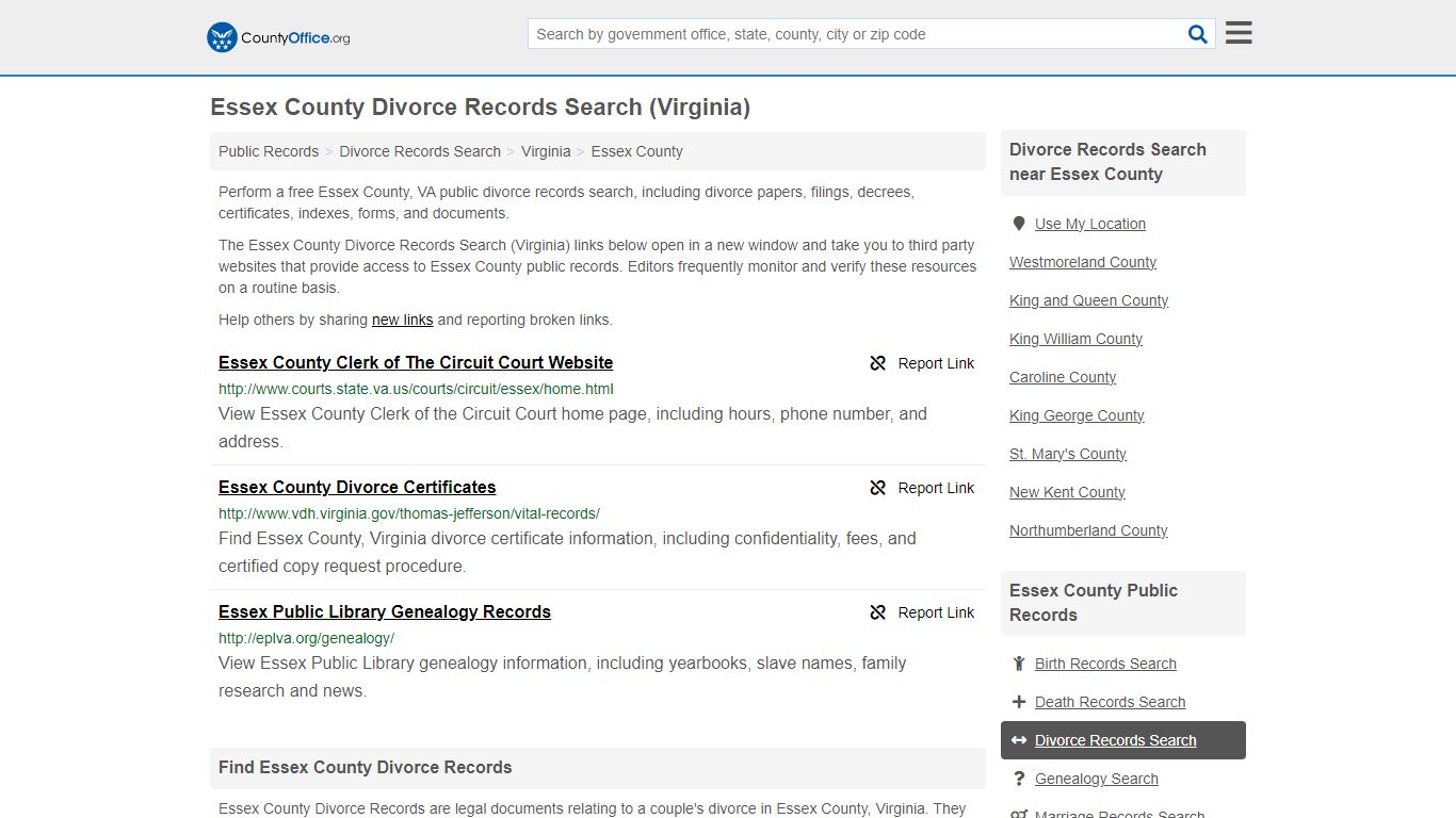 Divorce Records Search - Essex County, VA (Divorce Certificates & Decrees)